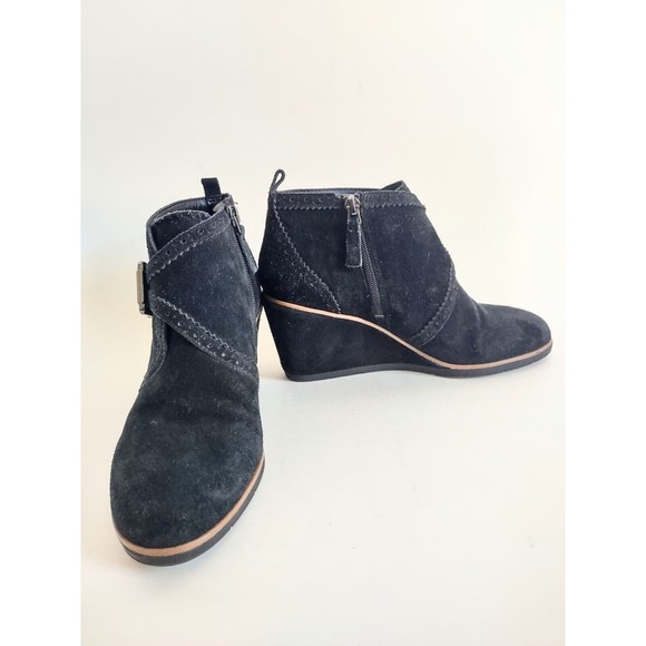 Franco Sarto Boot 7 M Arielle Wedge Buckle Monk Strap Ankle Bootie Black Leather - Picture 3 of 8